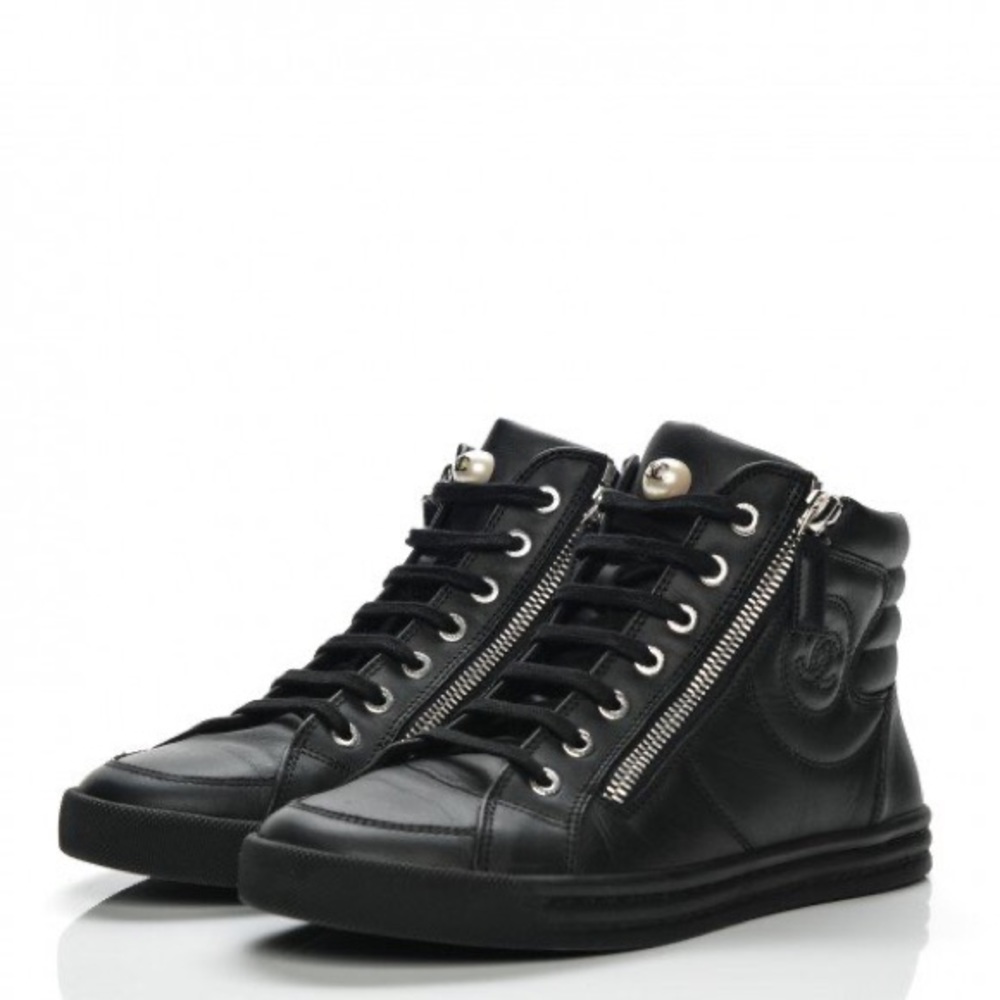 Chanel CC High Top Pearl Sneakers Size 35